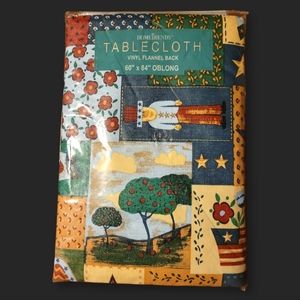 Vtg Tablecloth Home Trends 60" x 84" Oblong Vinyl Flannel Back American Patriot